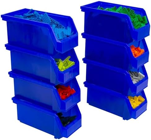 ReadySpace Medium Stackable Plastic Storage Bins, 8-Pack, Blue