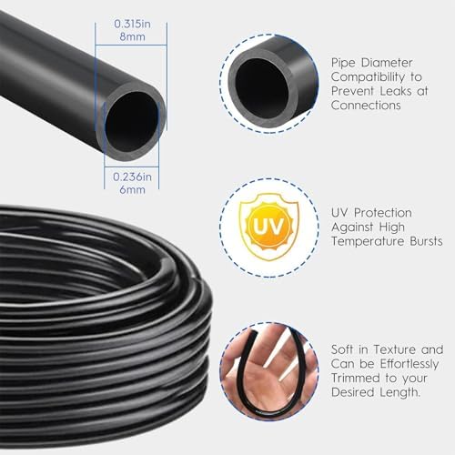 360° Automatic Drip Irrigation Kit - 5/16'' Tubing, Adjustable Universal Spray Nozzle, Copper Atomizing System for Garden/Lawn/Greenhouse - Multi-Directional Rotation, Quick Connectors, 65FT