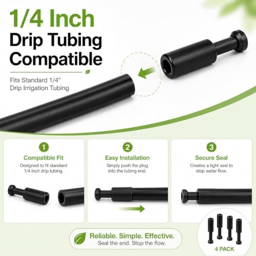 4-Pack 1/4 Inch Drip Irrigation T Plugs for Watering Kits
