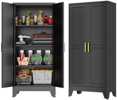 GAIOUS 61''Tall Metal Garage Storage Cabinet,File Cabinet with Door and Adjustable Shelves, Outdoor Steel Tool Cabinet for Home,Office,Warehouse,Garage,Black
