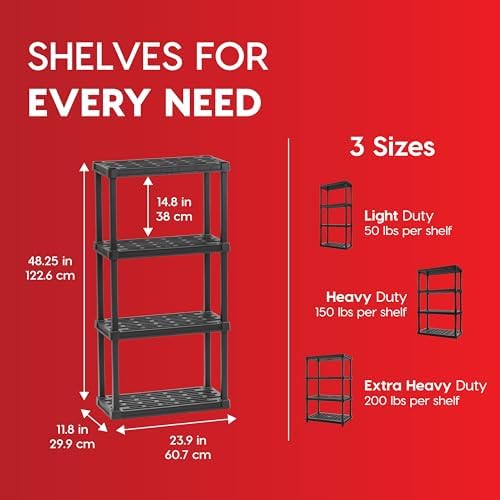 IRIS USA Plastic Storage Shelves |Made in USA| 48"H x 24"W x 12"D - Black