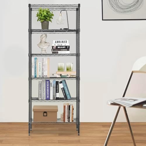 PayLessHere | 6-Tier Wire Shelf | 23"x13"x59" | Black | Adjustable Racks | Heavy-Duty Storage Shelves, Holds Upto 1500 lbs | Rust-Resistant, No-Tool Assembly | for Home, Garage Shelving
