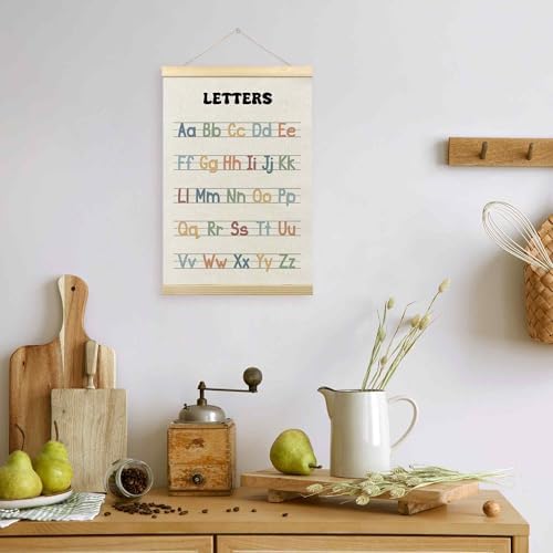 TLESKE Boho Classroom Alphabet ABC Chart Poster Hanger Frame, Homeschool Hanging Wall Art Decor for Toddler Kids Room Nursery Playroom, Preschool Prek Learning Educational Poster Print Banner, 16x24
