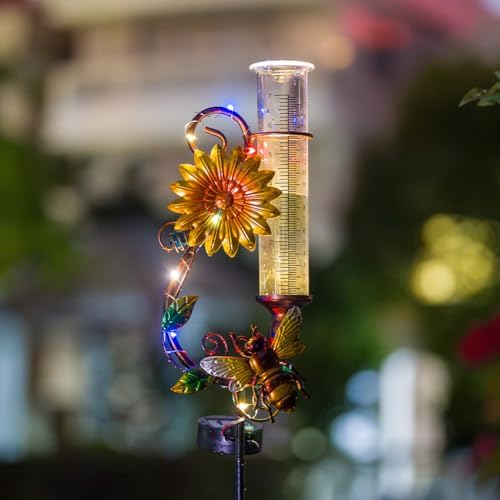 Stargarden Rain Gauge Outdoor, Solar Rain Gauge