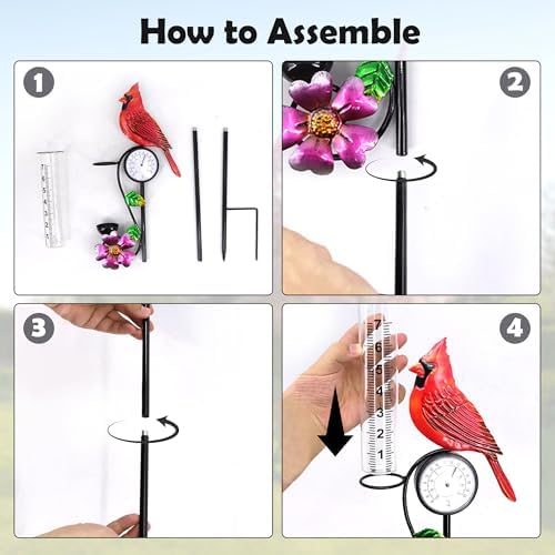 40" Garden Rain Gauge - 7" Glass Tube for Outdoor Indoor Use, Patio Yard Decor Statue,Metal Red Bird Rain Gauge.