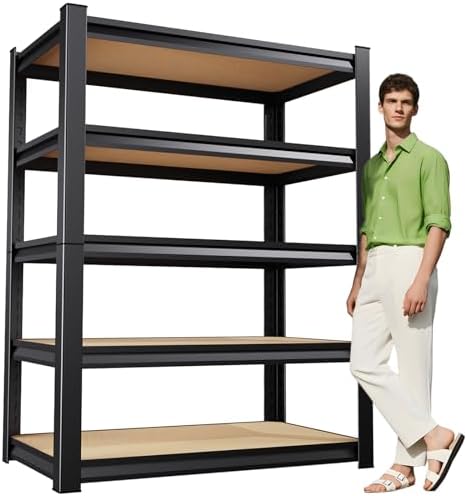 Garage Shelving,Heavy Duty Garage Storage Shelves,Metal Shelving Unit,5 Tier Adjustable Steel Utility Shelf,Use for Basement,Warehouse, Pantry Closet,Black (72" H*35.4" W*15.7" D)