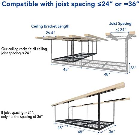 FLEXIMOUNTS 3x8 Overhead Garage Ceiling Storage Rack Adjustable, Hammertone