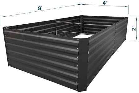 8x4x2FT Black Metal Raised Garden Bed Kit, Galvanized Outdoor Planter Box for Vegetables, Flowers, Herbs, Succulents and More