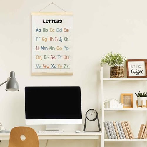 TLESKE Boho Classroom Alphabet ABC Chart Poster Hanger Frame, Homeschool Hanging Wall Art Decor for Toddler Kids Room Nursery Playroom, Preschool Prek Learning Educational Poster Print Banner, 16x24