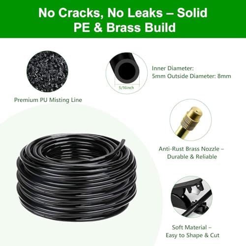 40FT Drip Irrigation System for Garden – Automatic Watering Kit with Solid Brass Metal Connectors, 360° Bendable Tubing & 14 Adjustable Nozzles for Greenhouse, Lawn, Yard & Plants