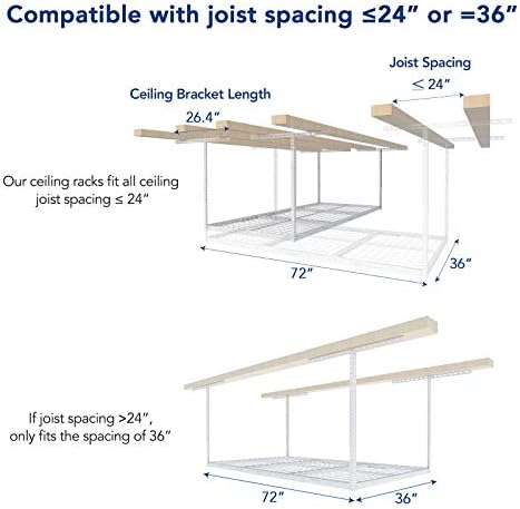 FLEXIMOUNTS 3x6 Overhead Garage Storage Adjustable Ceiling Rack, White