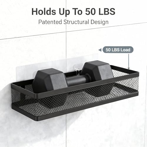 PUSDON 5-in-1 16.5" Extra Long Slim Wall Mount Wrapped Mesh Kitchen Organizer & Shower Caddy Kit, with Paper Towel Holder, Utensil Holder, Soap Dish, Holds 50LBS - Matte Black, Netting