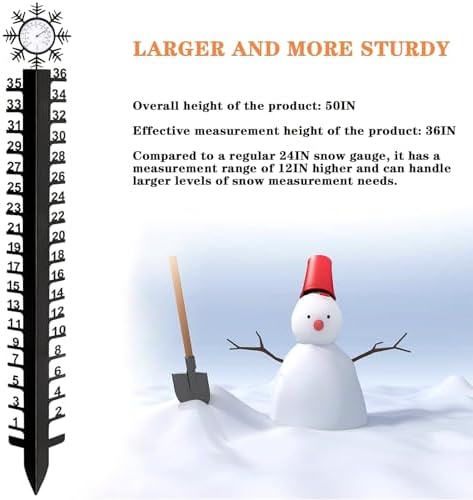 36in Snow Gauge with Temperature Meter Winter Snowflake Metal Ruler Snowfalls Gauge Snow Measuring Stick for Yard Measuring Stick
