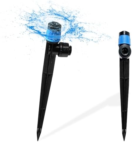 10PCS Push-to-Fit Drip Irrigation Emitters for 1/4 inch Irrigation Tubing, Adjustable 360 Degree Vortex Drip Emitters with Stake, Irrigation Dripper Sprinklers for Drip Irrigation System