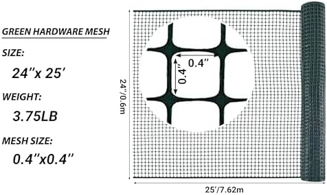 PotatoLife Green Plastic Garden Fence, Hardware Mesh, 24'' x 25'