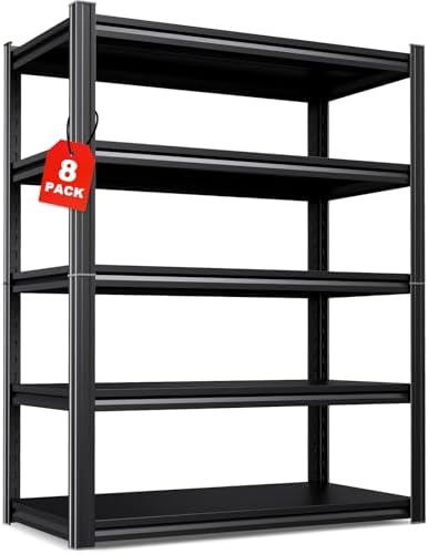 Set of 8 All Metal Garage Shelving - 2050 lbs 5 Tier Storage Shelves, Adjustable Heavy Duty Metal Shelving Unit and Storage Large Rack, Utility Steel Shelf for Warehouse Industrial Pantry ,71"x46"x20"