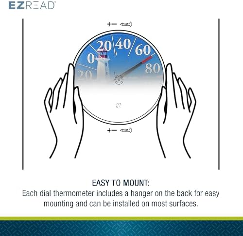 EZREAD Hanging Dial Thermometer 840-1215 Weather Thermometers for Indoor and Outdoor Use, Large 12.5 Inch Diameter, Easy to Read Numbers, Lighthouse