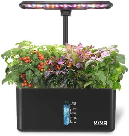 URUQ 8 Pods Hydroponics Growing System with LED Grow Light - Black