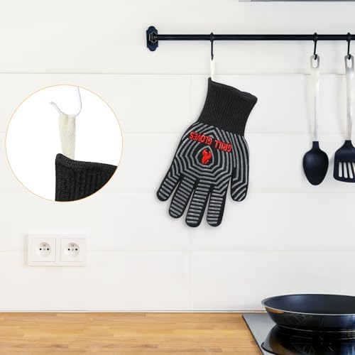 QUWIN BBQ Gloves, 1472°F Heat Resistant Grilling Gloves Silicone Non-Slip Oven Mitts, Kitchen Gloves for BBQ, Grilling, Cooking, Baking(One Size Fits Most, Black)- 1 Pair