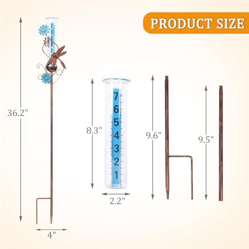 Rain Gauge Outdoor, Dragonfly Rain Gauges for Yard Patio Lawn Garden Decor