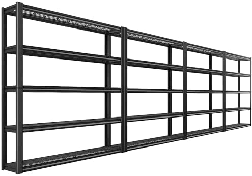 REIBII 48" W Garage Shelving Heavy Duty Load 2500LBS, 5 Tier Storage Shelves, Adjustable Metal Shelves for Warehouse, Pantry, Basement, 48" W X 72" H X18 D, 4PC