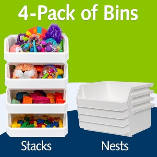 ReadySpace Extra Large Stackable Plastic Storage Bins, 4-Pack, White