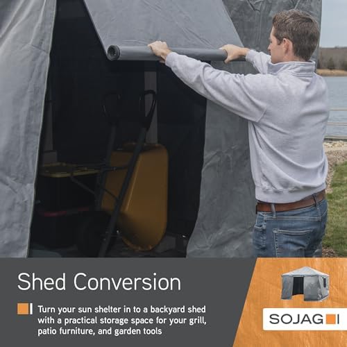 SOJAG Winter Cover for 10' x 14' Gazebo, Waterproof Polyester Storage Enclosure, Roll-Up Door, Vent Panels, Outdoor Gazebo Cover for Seasonal Protection, Gray