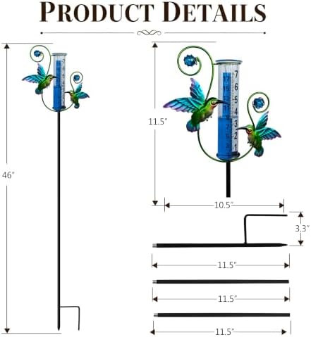 JOYBEE Hummingbird Rain Gauge Garden Decor, Accurate Rain Gauges Outdoors，Rain Gauge for Yard with Stake, Decorative Rain Measure Gauge for Garden, Deck, Lawn with Large Numbers.