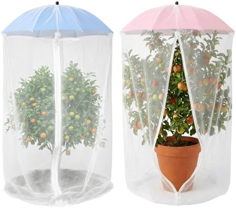 Novabright 2 Pack 25.9 in Large Plant Umbrella with 3.9 x 2.2 ft Net Adjustable Umbrella Shade Cover Mesh Plant Enclosure for Bird Pest Protection Guard Outdoor Indoor Garden Beds