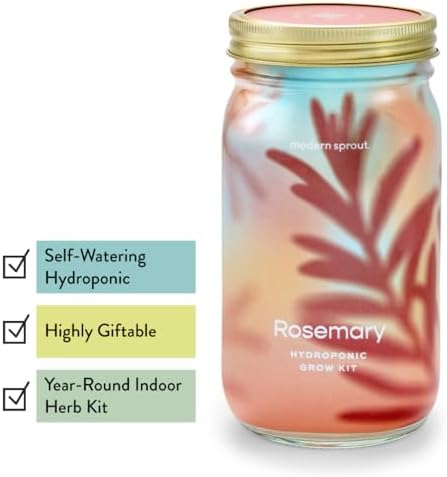 Modern Sprout Mason Garden Jar-Self-Watering Hydroponics Kit-Basil+Rosemary