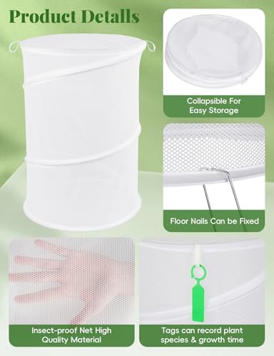 4 Pack Pop Up Plant Covers Tent from Animals, 20" H X 13" Garden Mesh Plant Cover, Outdoor Mesh Plant Enclosure for Pests, Bird and Pest Protection Guard for Plants, with Stakes and Labels (White)