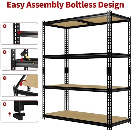 Heavy Duty Garage Storage Shelves, 2000 Lbs Capacity, 4-Tier Adjustable Storage Shelving Unit, 40" L x 20" W x 60" H Metal Shelving Racks for Kitchen Pantry Basement Bathroom Laundry