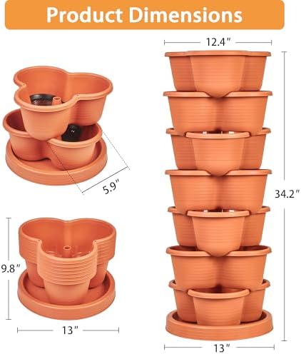 VECELO 7 Tier Vertical Garden Planter, Self Watering Stackable Planters with Wheels for Strawberries, Herbs, Flowers, Vegetables, Red
