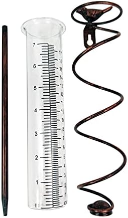 JOYBee 7inch Capacity Glass Spiral Rain Gauge,Cast Iron Bird Hanging Rain Gauge,Garden Rain Water Meter Measuring with Metal Frame,Decoration for Outdoor Garden Lawn Backyard