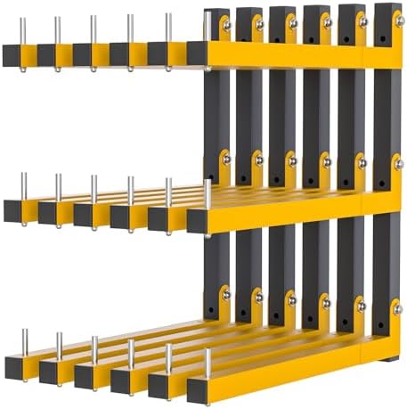 6 PACK Lumber Storage Rack Wall Mount Wood Organizer Storage Racks Heavy Duty Shelf Brackets with 9-Level System 1080 LB Sturdy Folding Garage Wall Shelving, Snowboard Rack for Indoor and Outdoor