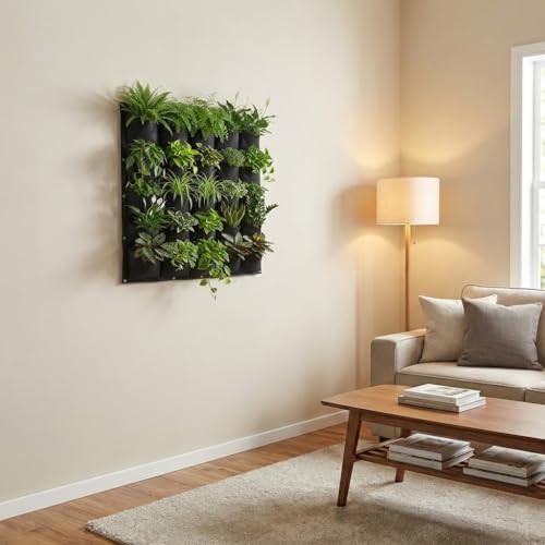 WFIST Vertical Hanging Planter Bag, Breathable Felt Wall Garden Planter with Metal Grommets, Indoor/Outdoor Space-Saving Herb & Flower Growing Pouch (25-Pocket)