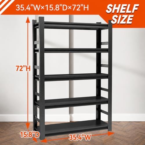 Garage Shelving Units and Storage 5 Tier Adjustable Storage Shelves Heavy Duty Metal Shelving Utility for Garage Warehouse Pantry Basement, Black