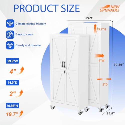 GAIOUS 71" Tall Metal Storage Cabinet with Lock and Wheels, Office Cabinet