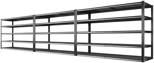 REIBII 78" H Storage Shelves, Garage Shelving Heavy Duty Load 3000LBS, Adjustable Garage Shelving, 5 Tier Metal Shelves Unit for Storage Rack, Basement, 55" W x 26" D x 78" H, Black, 3 Pack