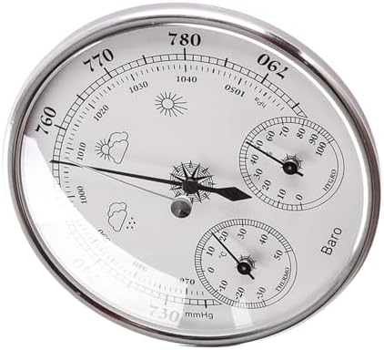 All Season Thermometer Barometer Hygrometer, Aluminum Indoor Outdoor Weather Instrument, 5.12 Inch Dial for Home Office Patio Garden