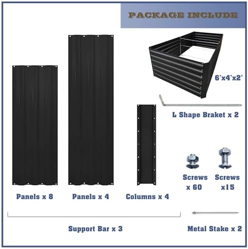6x4x2FT Black Metal Raised Garden Bed Kit, Galvanized Outdoor Planter Box for Vegetables, Flowers, Herbs, Succulents and More