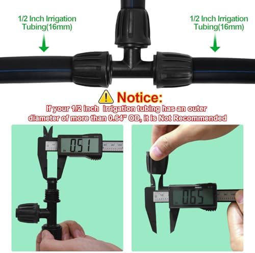 10 Pack 1/2 Inch Drip Irrigation Tee Fittings (1/2" ID x 0.65" OD) - 1/2'' Drip Line Anti-Drop Barbed Lock Nut T Connectors for 1/2 Inch Drip Irrigation Tubing System Connection