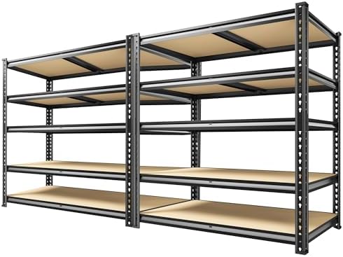 72.2" H Garage Shelves 2230LBS Storage Shelves, 5 Tier Adjustable Metal Shelving, Heavy Duty Shelving for Storage, Basement, Warehouse, Pantry, Kitchen, 35.5" W x 19.5" D x 72.2" H, Black, 2 Pack