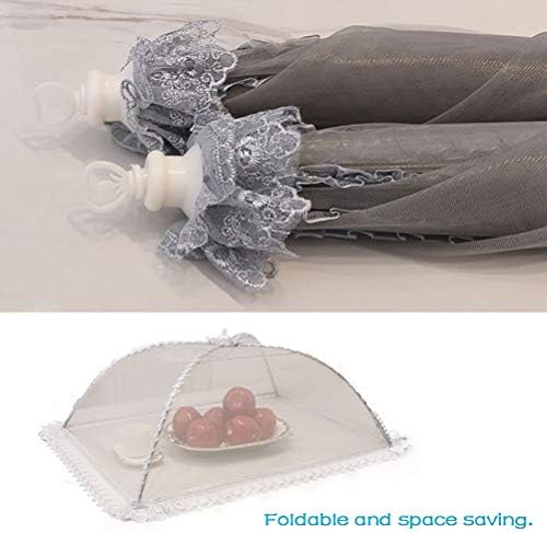 Mesh Food Cover Steel Wire Frame Foldable Mesh Screen Food Tent with Encrypted Cloth for Indoor Outdoor Dining Camping BBQ (Grey)