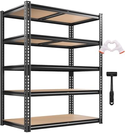 CypBed Garage Shelving Unit,5 Tier, 35.54" W x 16" D x 72" H,Black