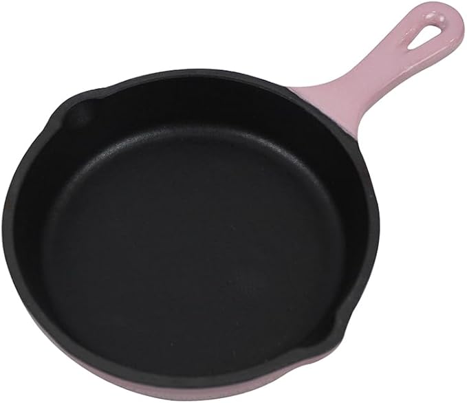 Commercial Grade, Cast Iron Enameled Cookware (Pink, Skillet 5“)