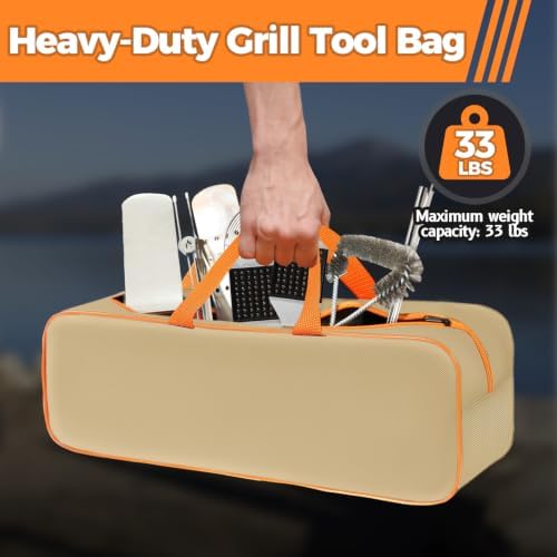 Grill Utensil Storage Bag for Outdoor Grilling, 24 x 8 x 8 in, Khaki