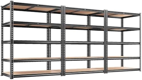 REIBII 3 Pack Garage Shelving,5 Tier Heavy Duty Metal Racks for Warehouse
