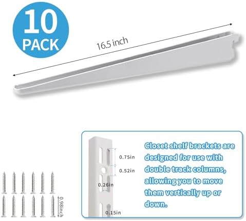 16.5-Inch Adjustable Double-Track Wire Shelf Brackets, 10 Pack, White