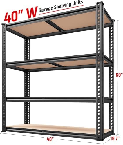 REIBII 40" W Garage Shelving with Rolled-Edge Columns for Basement Pantry